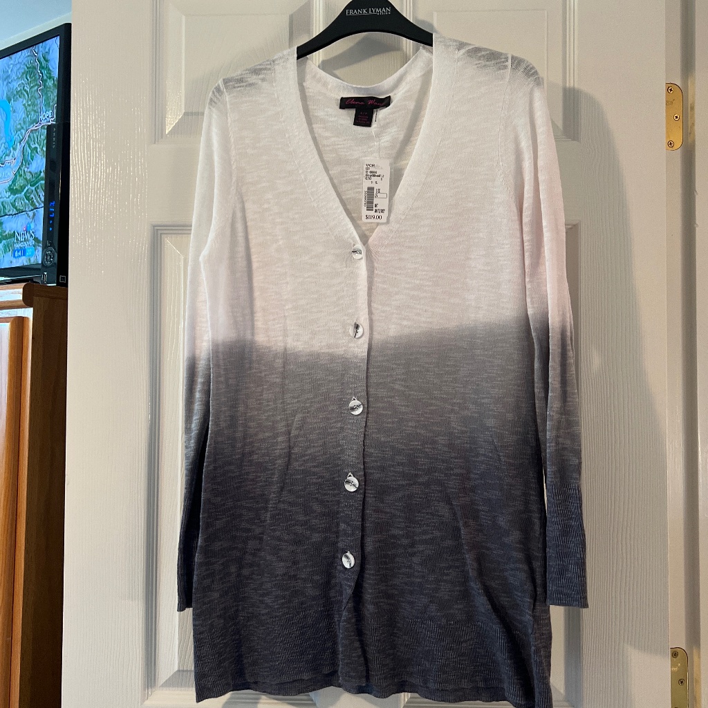 Cardigan/Sweater, Light Weight, White, Shades Of Gray, Size S